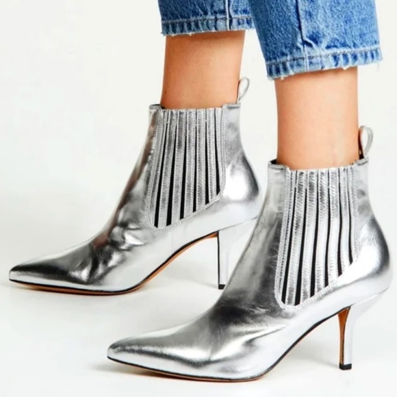 Dianve Von Furstenburg silver ankle booties SZ 6.5 CHIC GLAM - Picture 1 of 4